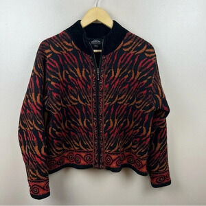 Icelandic Design Full Zip Jacket Womens Medium Wool Vintage Lined Orange Red